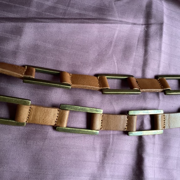 Tan Leather Brass Link Belt main image 5